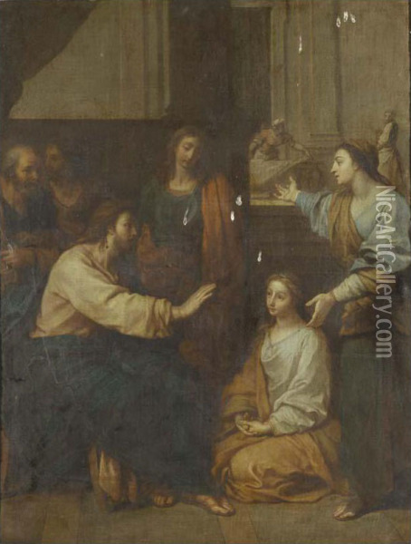 Christ At The House Of Martha And Mary Oil Painting - Louis De Boullogne II