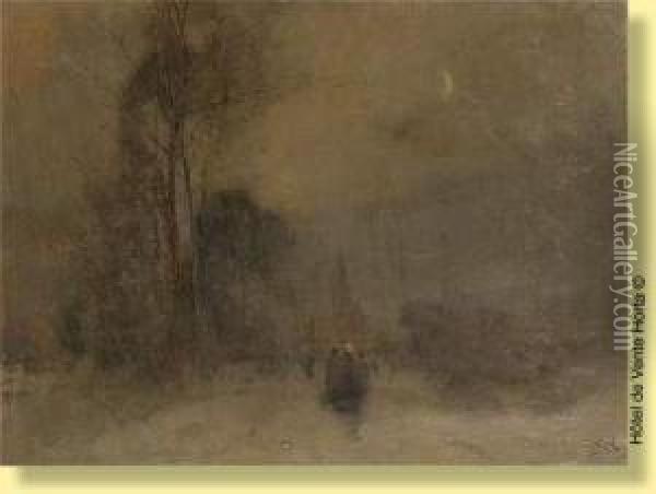 Promeneurs Au Clair De Lune Oil Painting - Lucien Frank