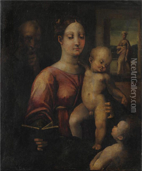 Sacra Famiglia Con San Giovannino E Santa Elisabetta Oil Painting - Jacopo di Cione