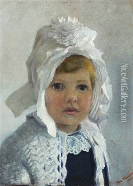 Blond Haired Girl In A Bonnet Oil Painting - Christian Valdemar Clausen