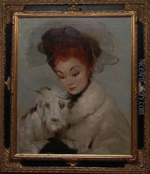 Her Favorite Pet Oil Painting - Charles Josua Chaplin