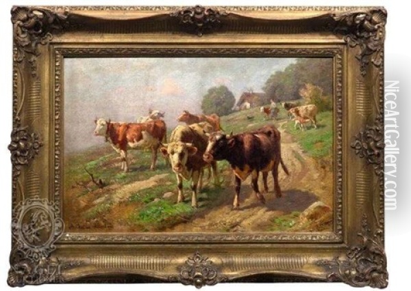 Kuhe Auf Sommerlicher Weide Oil Painting - Adolf Chelius