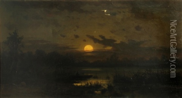 Moonrise On The Sacramento River Oil Painting - Frederick Ferdinand Schafer
