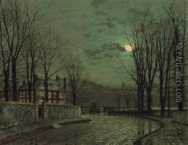 November Moonlight Oil Painting - John Atkinson Grimshaw