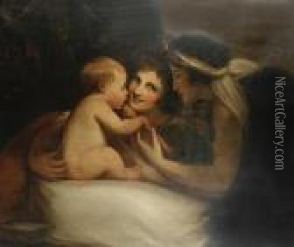 The Infant Shakespeare Between Tragedy And Comedy Oil Painting - George Romney