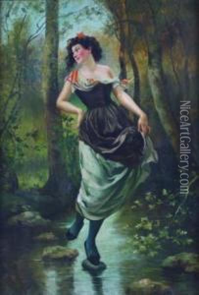 Maiden Crossing A Creekbed Oil Painting - William Turner Dannat