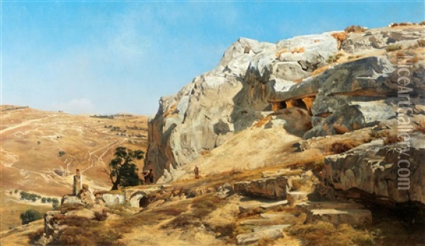 Rock Tombs Outside Jerusalem Oil Painting - Carl Cowen Schirm