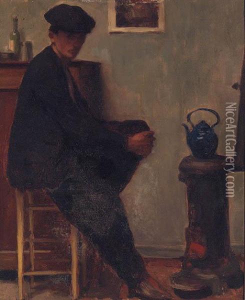 Portrait Of A Seated Man In A Studio, Thought To Be Theartist Oil Painting - Leon Pierre Felix