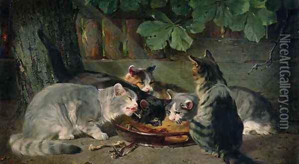 Dinner Time Oil Painting - Julius Adam