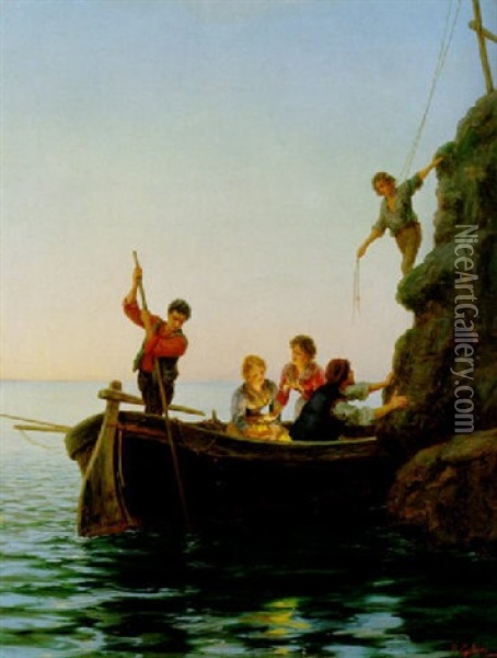Fischerboot An Felsiger Kuste Oil Painting - Pietro Gabrini