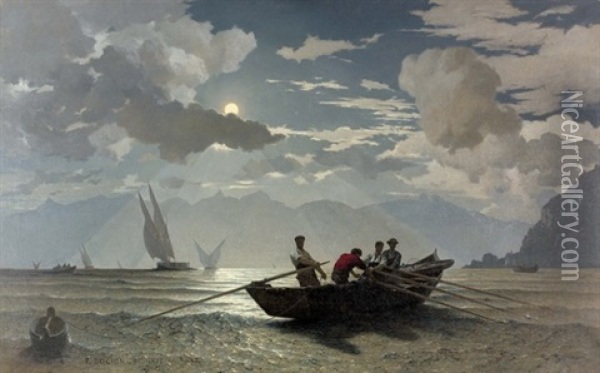 Scene De Peche Au Large De Meillerie Oil Painting - Francois-Louis-David Bocion