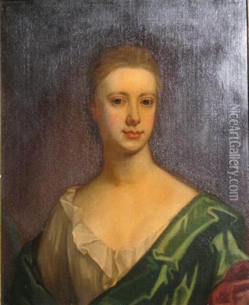 Portrait Of A Lady With Green Sash Oil Painting - Sir Godfrey Kneller