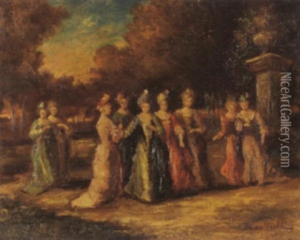 Damen Im Park Oil Painting - Henri Rolland