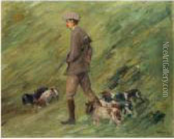 Jager In Den Dunen - Trainer Mit Hunden (hunter In The Dunes -trainer With Hounds) Oil Painting - Max Liebermann