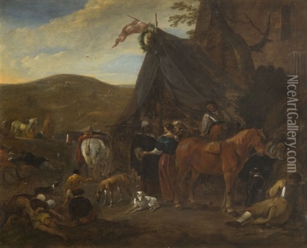 Encampment Oil Painting - Hendrick Verschuring