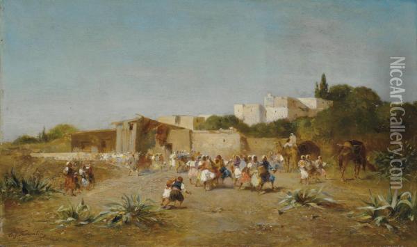 Entree De La Kasbah Oil Painting - Eugene Fromentin