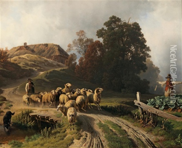 The Skittish Flock Oil Painting - Robert Eberle