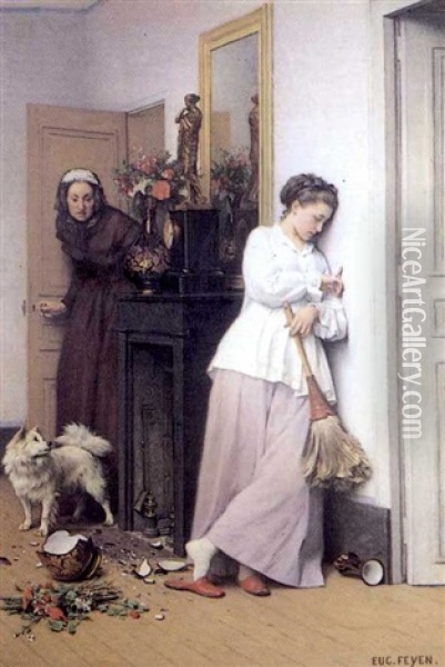A Domestic Incident Oil Painting - Jacques Eugene Feyen
