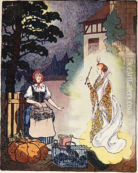 Cinderella with her Fairy Godmother 1926 Oil Painting - Maby
