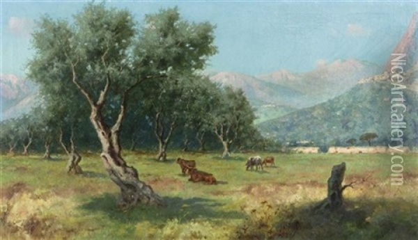 Italienische Landschaft Im Abendrot Oil Painting - Erminio Cremp
