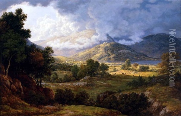View Of Ullswater, An Extensive Lakeland Landscape With A Distant View Of Ullswater Oil Painting - John Glover