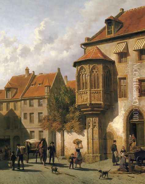Figures in the Street of a Dutch Town Oil Painting - Jacques Carabain