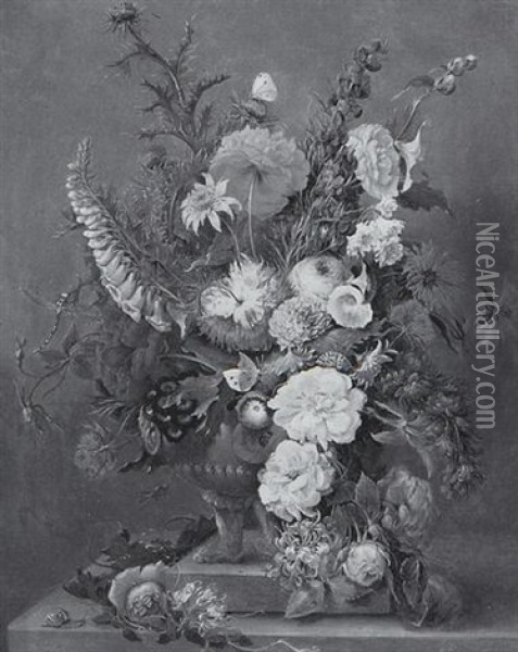 Still Life With Urn Of Flowers Oil Painting - Johannes Cornelis de Bruyn