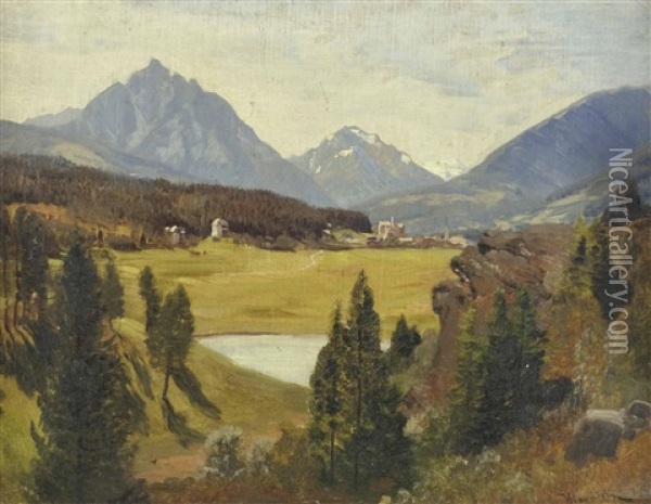 Igls Mit Dem Unteren Lanser See Bei Innsbruck Oil Painting - Anton Hlavacek