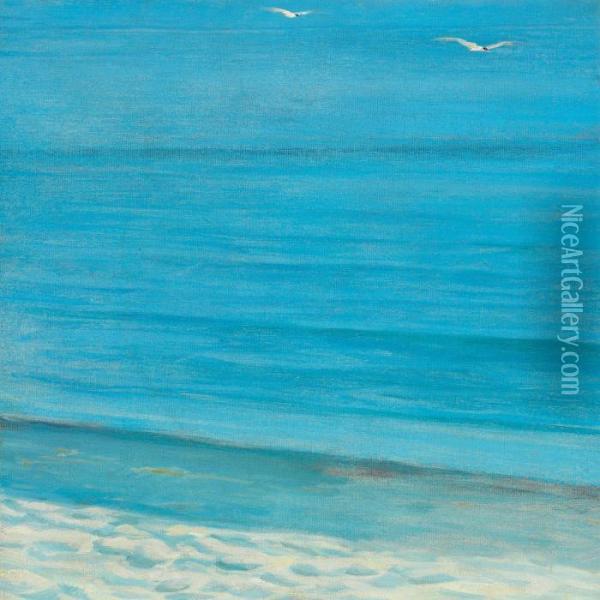 Strandstudie Med Et Par Flyvende Terner Oil Painting - Peder Severin Kroyer