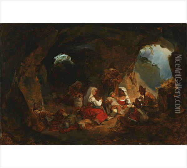 Robbers With Shepherd?s Family In A Cave Oil Painting - Alexander Laureus