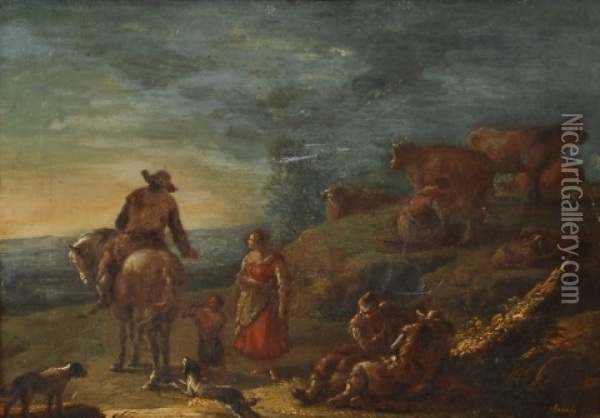Serie De Six Scenes Pastorales (6 Works) Oil Painting - Domenico Brandi