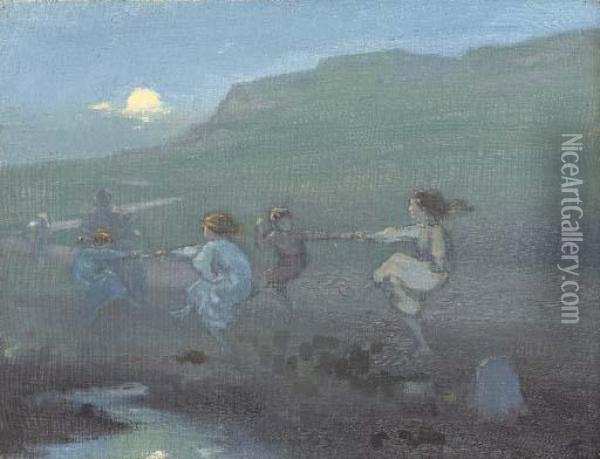 Children Dancing At Dusk Oil Painting - George William, A.E. Russell