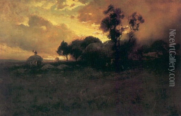 Gathering Hay At Sunset Oil Painting - William Keith