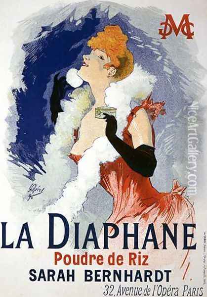 Reproduction of a poster advertising 'La Diaphane', translucent face-powder, modelled by Sarah Bernhardt (1844-1923), 1890 Oil Painting - Jules Cheret