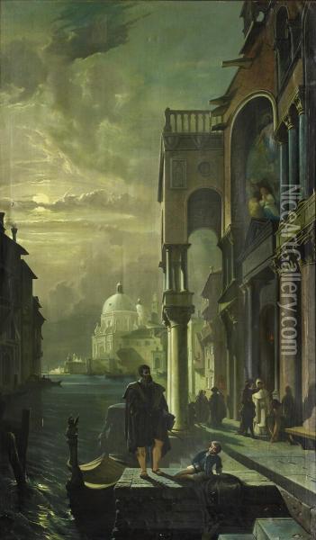 In Front Of Palazzo Am Canal Grandein Venice Oil Painting - Friedrich Nerly