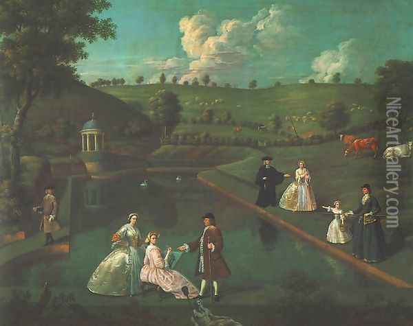 View of the Temple Pond at Beachborough Manor Oil Painting - Edward Haytley