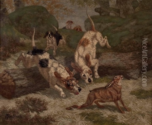 Jagdhunde Hetzen Einen Hasen Oil Painting - Georges Emmanuel Oscar Tartarat
