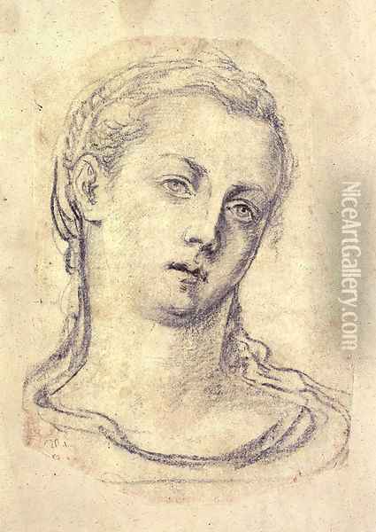 Head of a young woman, tilted to the left Oil Painting - Georg Pencz