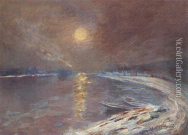 Barques Au Crepuscule Oil Painting - Elie Anatole Pavil