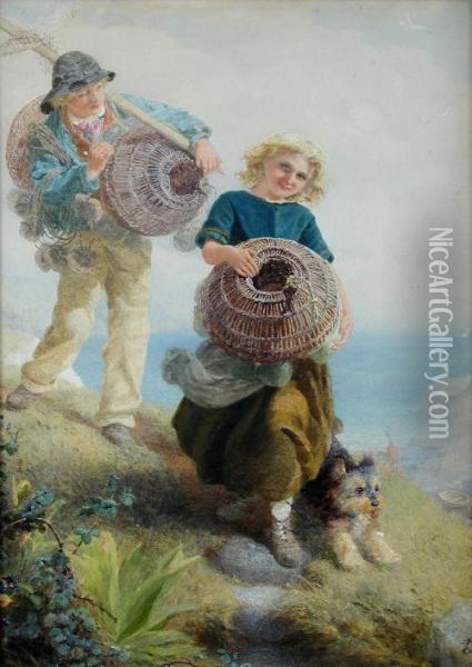 The Young Shrimpers Oil Painting - Alfred Downing Fripp