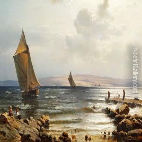 A Summer's Day At The Coast Of North Zealand, Windy Weather Oil Painting - Carl Frederick Sorensen