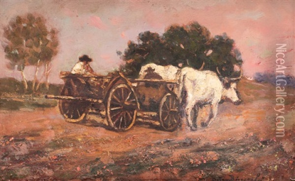 Returning From The Fair Oil Painting - Octav Bancila