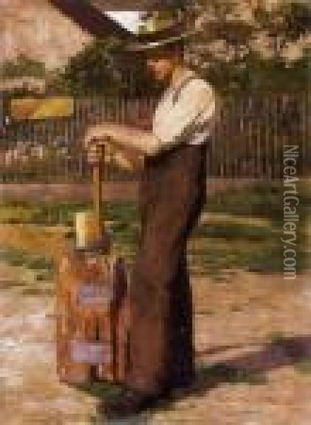 Man In A Straw Hat Oil Painting - Istvan Mero