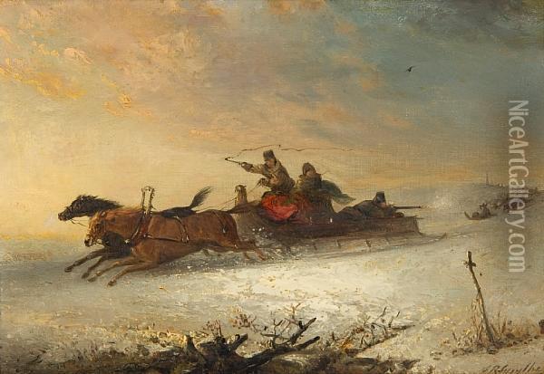 Troika In A Snowy Landscape Oil Painting - Edward Robert Smythe