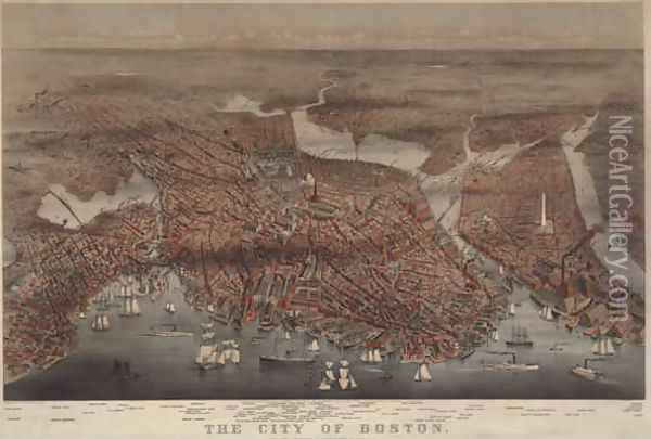 Aerial view of the city of Boston, engraved by L.W. Atwater, 1873 Oil Painting - Charles Parsons