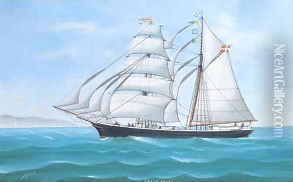 The Greve Frijs under full sail in the Mediterranean Oil Painting - Luigi Roberto