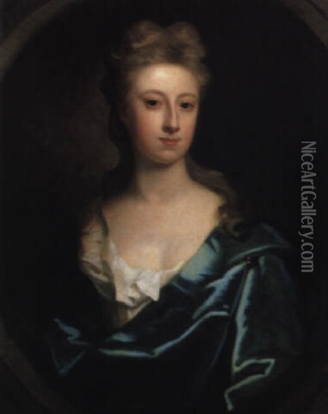Bildnis Einer Jungen Dame In Blauem Kleid Oil Painting - Jonathan Richardson