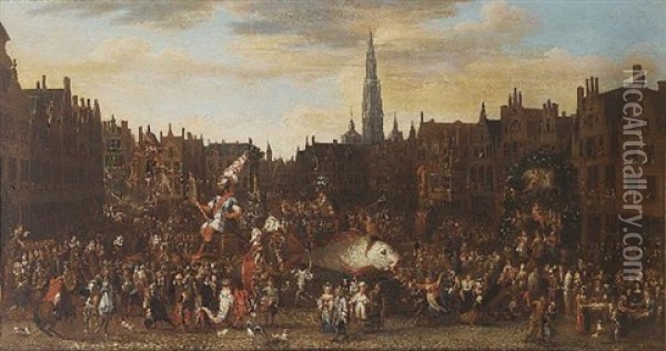 The Ommegang In Antwerp At The Meir Oil Painting - Alexander van Bredael