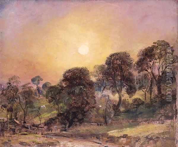 Trees on Hampstead Heath at Sunset Oil Painting - John Constable