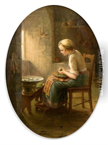 Jeune Femme Pelant Des Pommes Oil Painting - Theodore Jacques Ralli